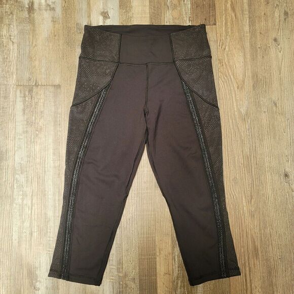 Lululemon Power Lines 21” Crop Leggings Women’s 12 Black Reflective Mid Rise - Picture 2 of 7